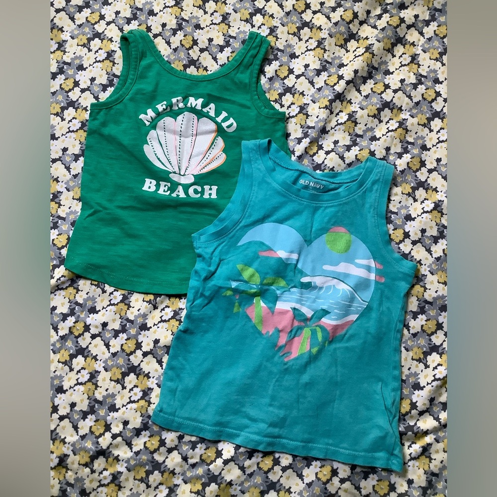 Old Navy Green & Teal Mermaid Beach Tank Tops summer